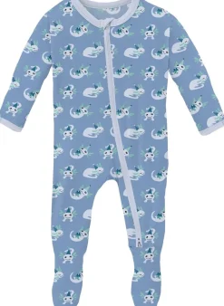 KicKee Pants Print Footie with 2 Way Zipper - Dream Blue Axolotl Party, 0-3 Months