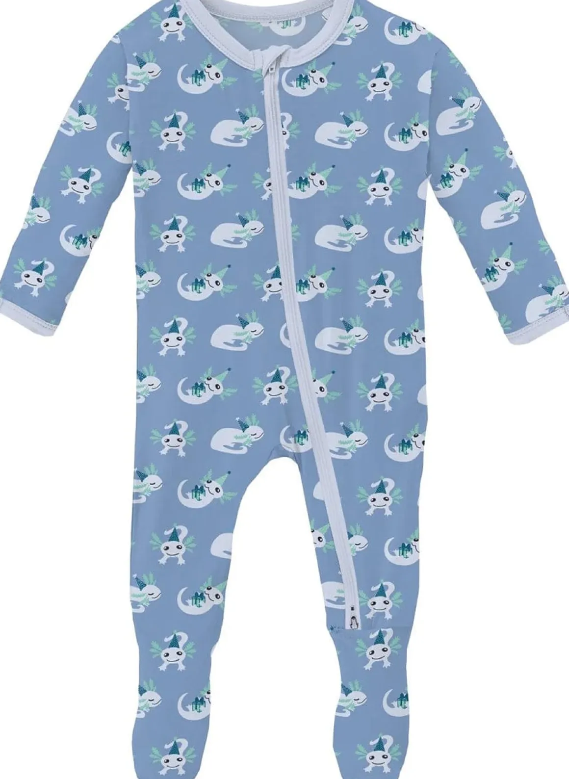 KicKee Pants Print Footie with 2 Way Zipper - Dream Blue Axolotl Party, 0-3 Months