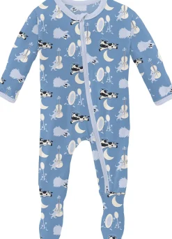 KicKee Pants Print Footie with 2 Way Zipper - Dream Blue Hey Diddle Diddle, Newborn