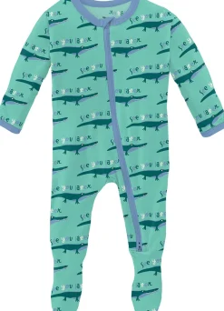 KicKee Pants Print Footie with 2 Way Zipper - Glass Later Alligator, 0-3 Months