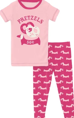 KicKee Pants Short Sleeve Graphic Tee Pajama Set - Calypso Pretzel Pup, 3T