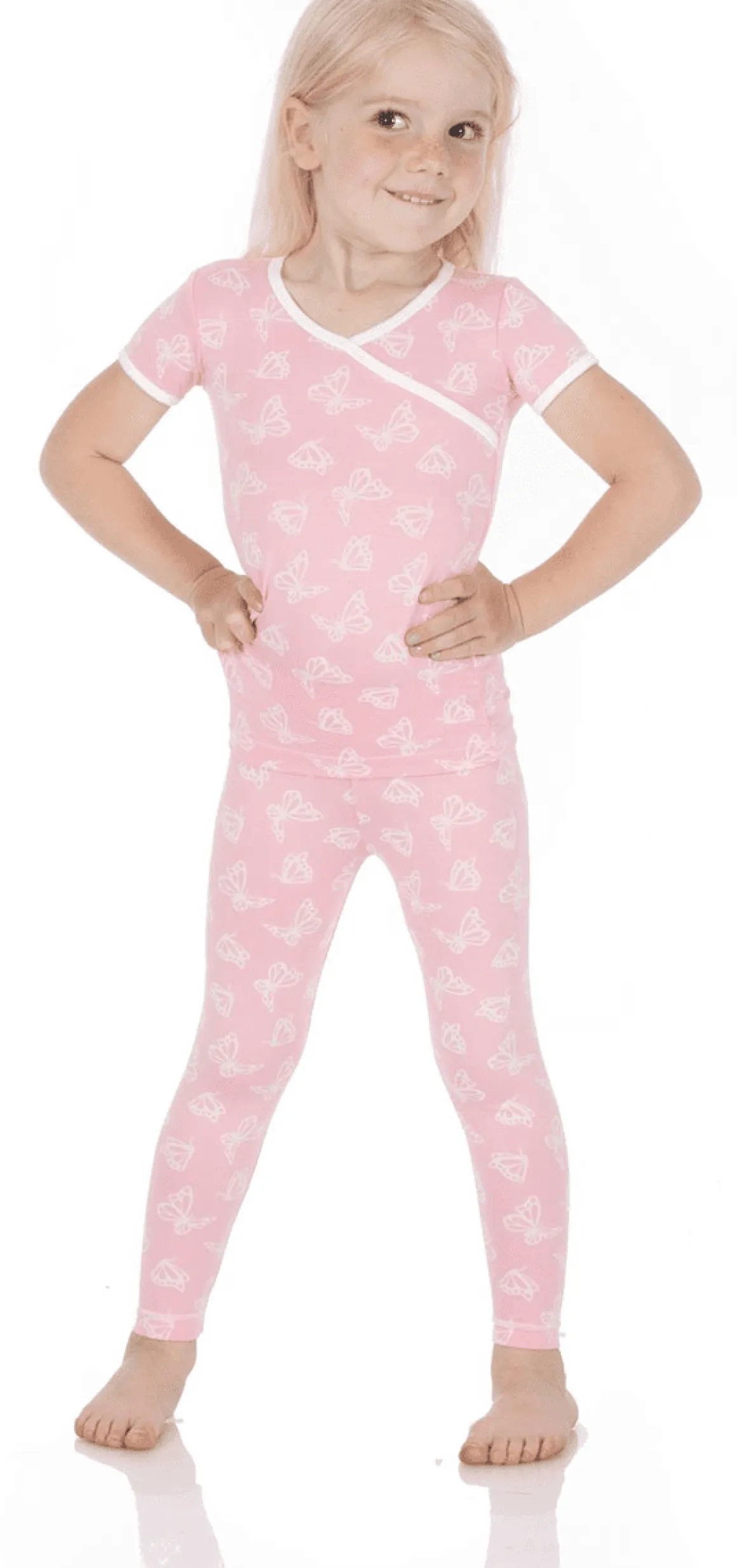 KicKee Pants Short Sleeve Kimono Pajama Set - Lotus Butterfly, 2T