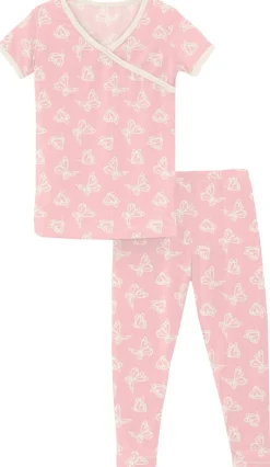 KicKee Pants Short Sleeve Kimono Pajama Set - Lotus Butterfly, 4T