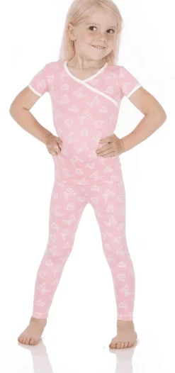 KicKee Pants Short Sleeve Kimono Pajama Set - Lotus Butterfly, 4T