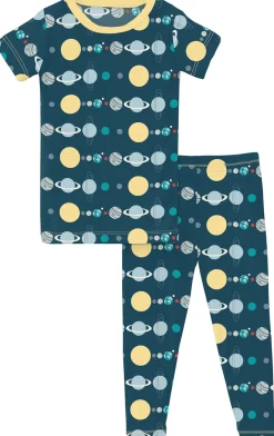 KicKee Pants Short Sleeve Pajama Set - Peacock Planets, 3T