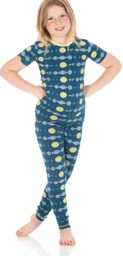 KicKee Pants Short Sleeve Pajama Set - Peacock Planets, 3T