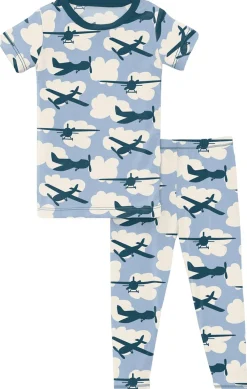 KicKee Pants Short Sleeve Pajama Set - Pond Airplanes, 3T