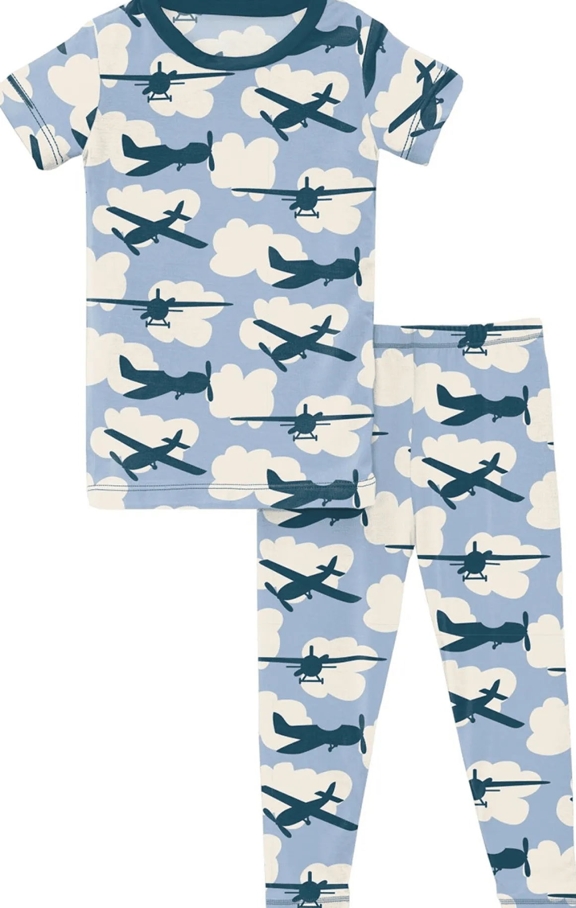 KicKee Pants Short Sleeve Pajama Set - Pond Airplanes, 5 Years