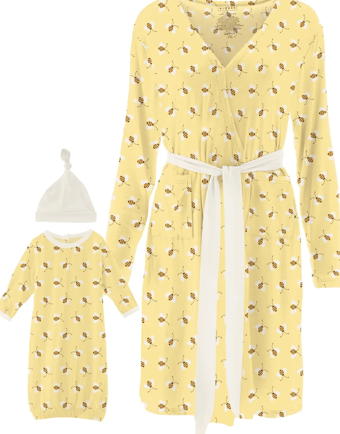 KicKee Pants Women's Mid Length Lounge Robe & Layette Gown Set - Wallaby Bees, S