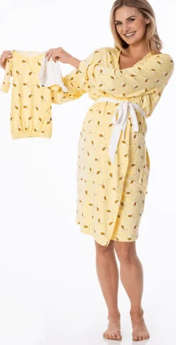 KicKee Pants Women's Mid Length Lounge Robe & Layette Gown Set - Wallaby Bees, S