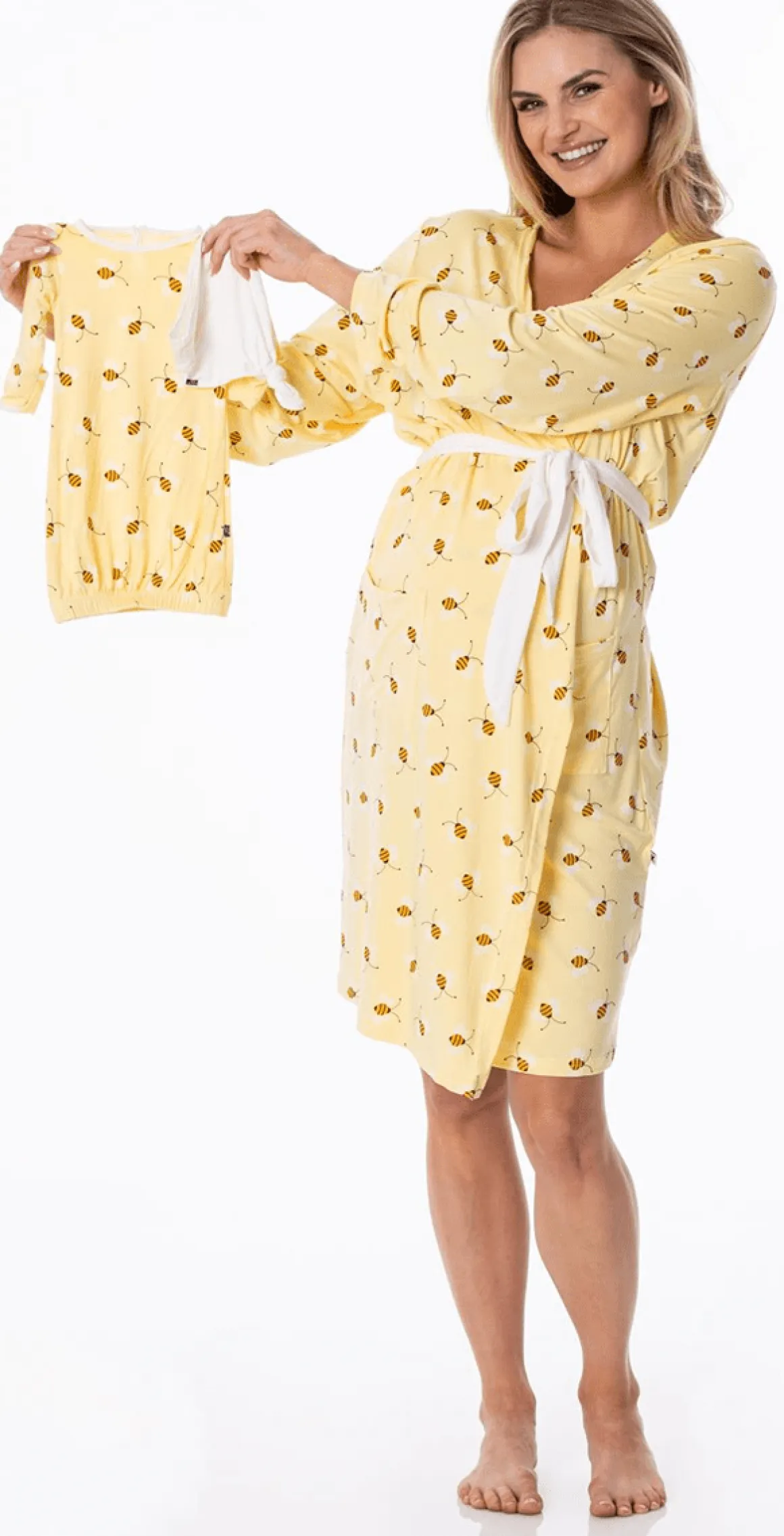 KicKee Pants Women's Mid Length Lounge Robe & Layette Gown Set - Wallaby Bees, S