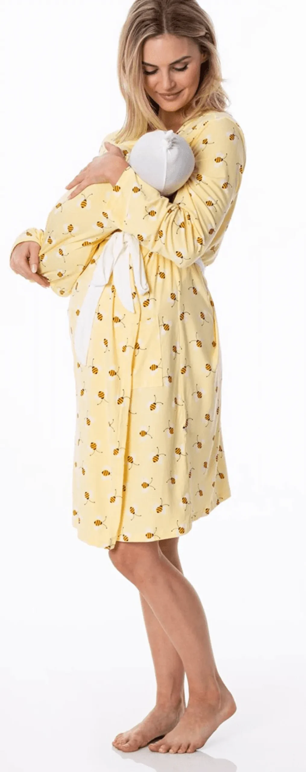 KicKee Pants Women's Mid Length Lounge Robe & Layette Gown Set - Wallaby Bees, S