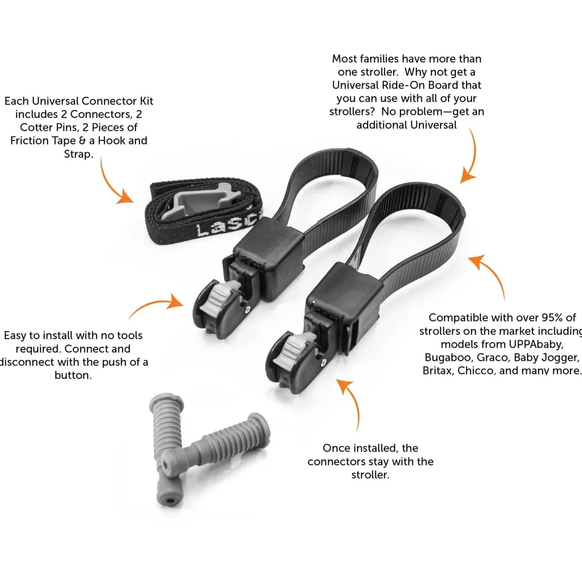 KidCo Lascal BuggyBoard Universal Connector Kit - Black