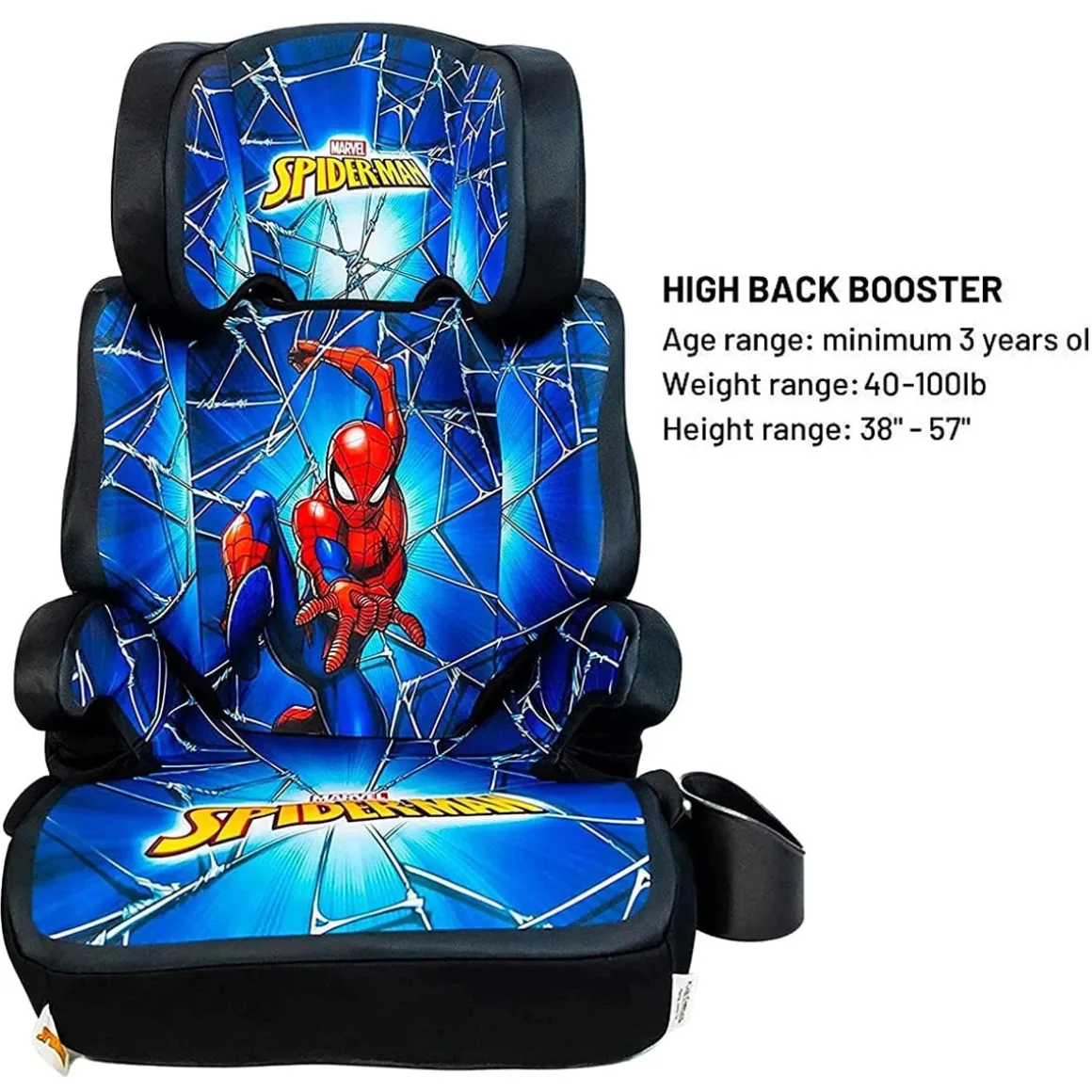 KidsEmbrace High Back Booster Car Seat - Marvel Spider-Man Blue Web