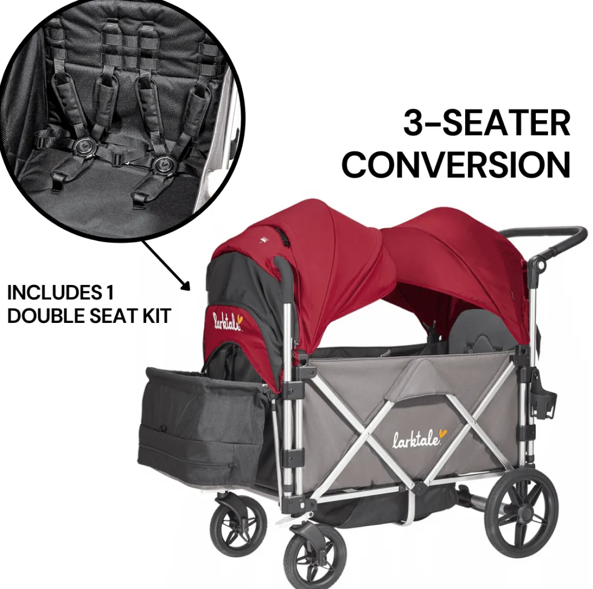Larktale Caravan (3 Seater) Stroller Wagon Complete Bundle - Mornington Gray / Barossa Red