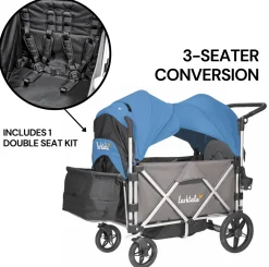 Larktale Caravan (3 Seater) Stroller Wagon Complete Bundle - Mornington Gray / Freshwater Blue