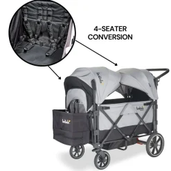 Larktale Caravan V2 (4 Seater) Stroller Wagon Bundle - Gray/Black