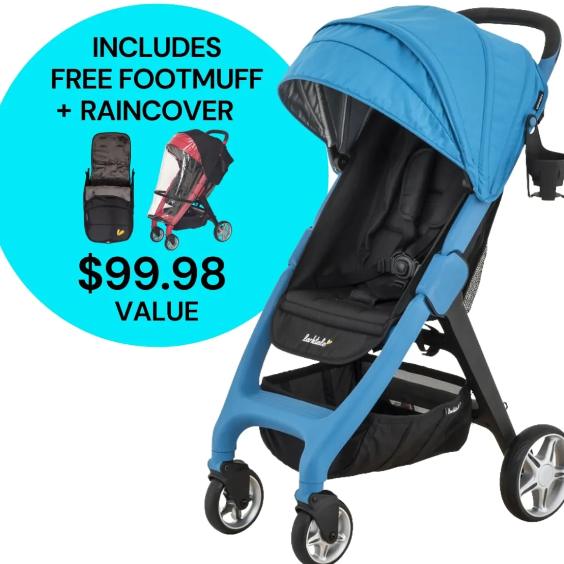 Larktale Chit Chat Compact Stroller Winter Bundle - Freshwater Blue / Black