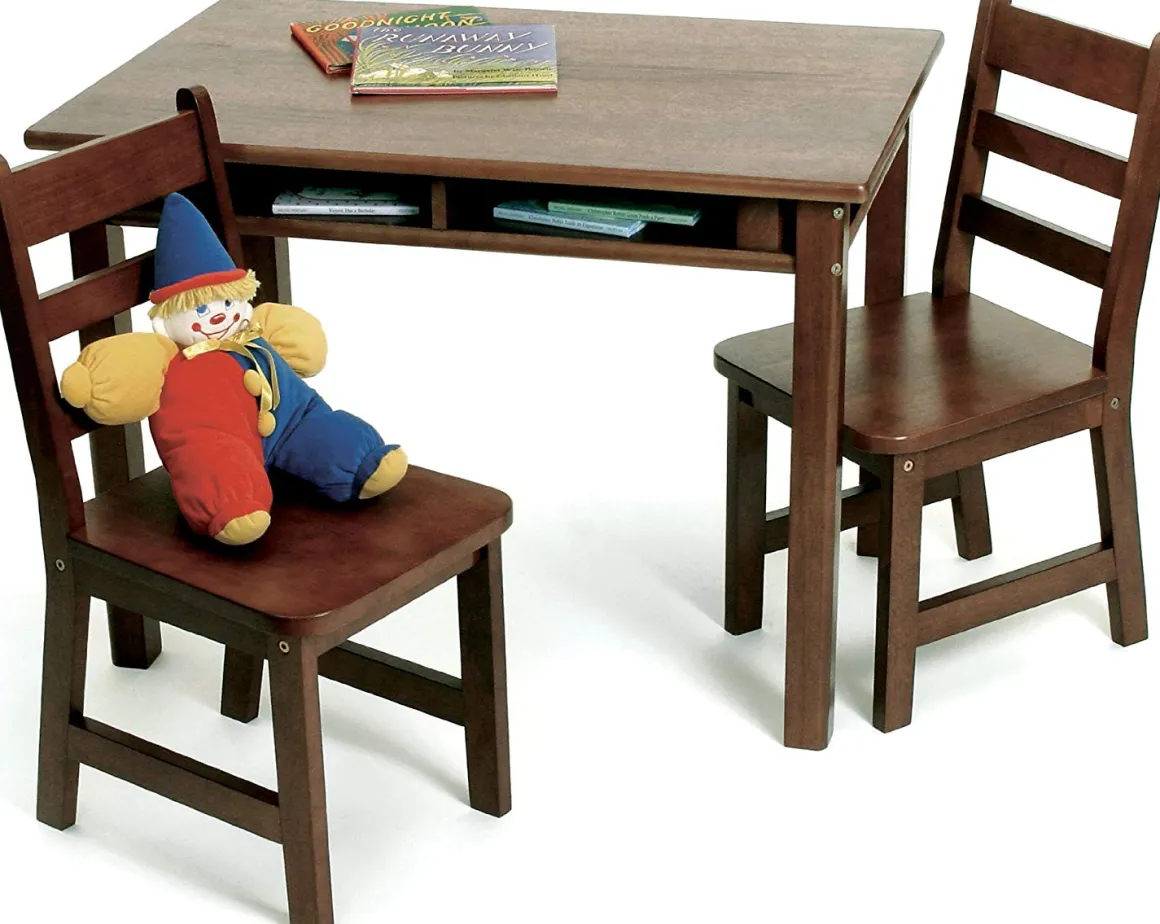 Lipper International Child's Rectangular Table & 2 Chairs - Walnut