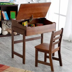 Lipper International Child's Slanted Top Desk & Chair - Walnut
