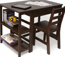 Lipper International Kids Work Station and Chair - Walnut