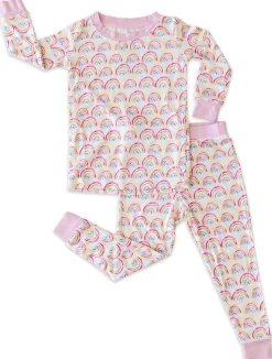Little Sleepies Two-Piece Bamboo Viscose Pajama Set - Pastel Rainbows, 9/10