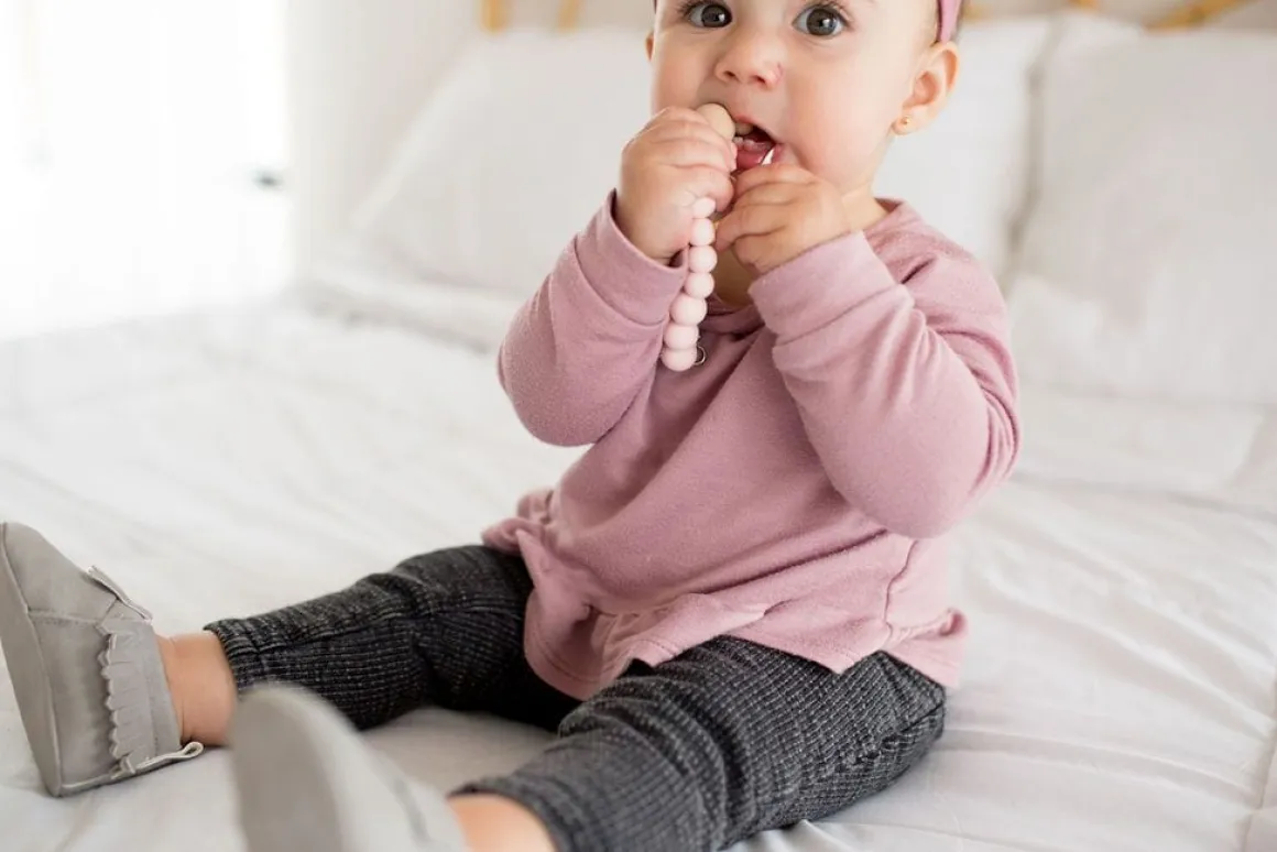 Loulou Lollipop Color Block Silicone & Wood Pacifier Clip - Pink Quartz