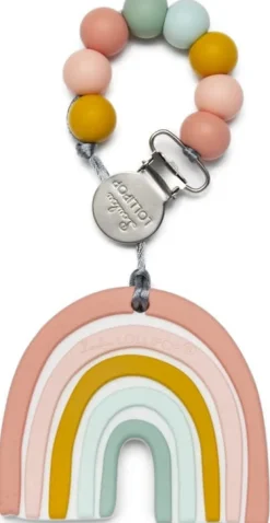 Loulou Lollipop Silicone Teether with Clip - Pastel Rainbow
