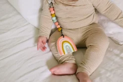 Loulou Lollipop Silicone Teether with Clip - Pastel Rainbow