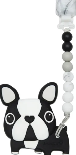 Loulou Lollipop Silicone Teether with Gem Clip - Boston Terrier/Black