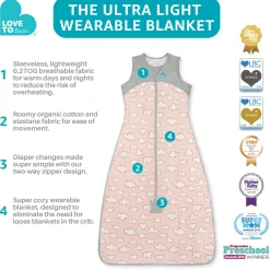 Love To Dream Sleep Bag Organic Cotton Lite .2 TOG, 18-36 M, Daydream Dusty Pink