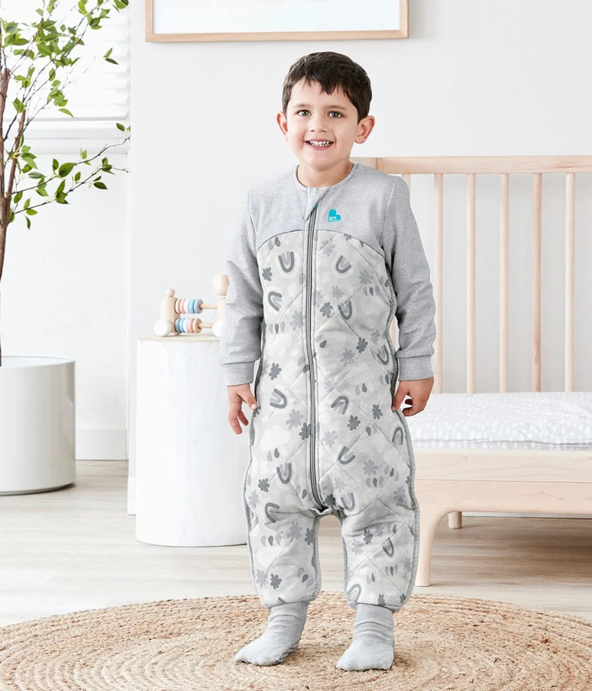 Love To Dream Sleep Suit Quilted Organic Cotton/Merino Wool 2.5 TOG, 12-24 M - Rain to Rainbow Grey