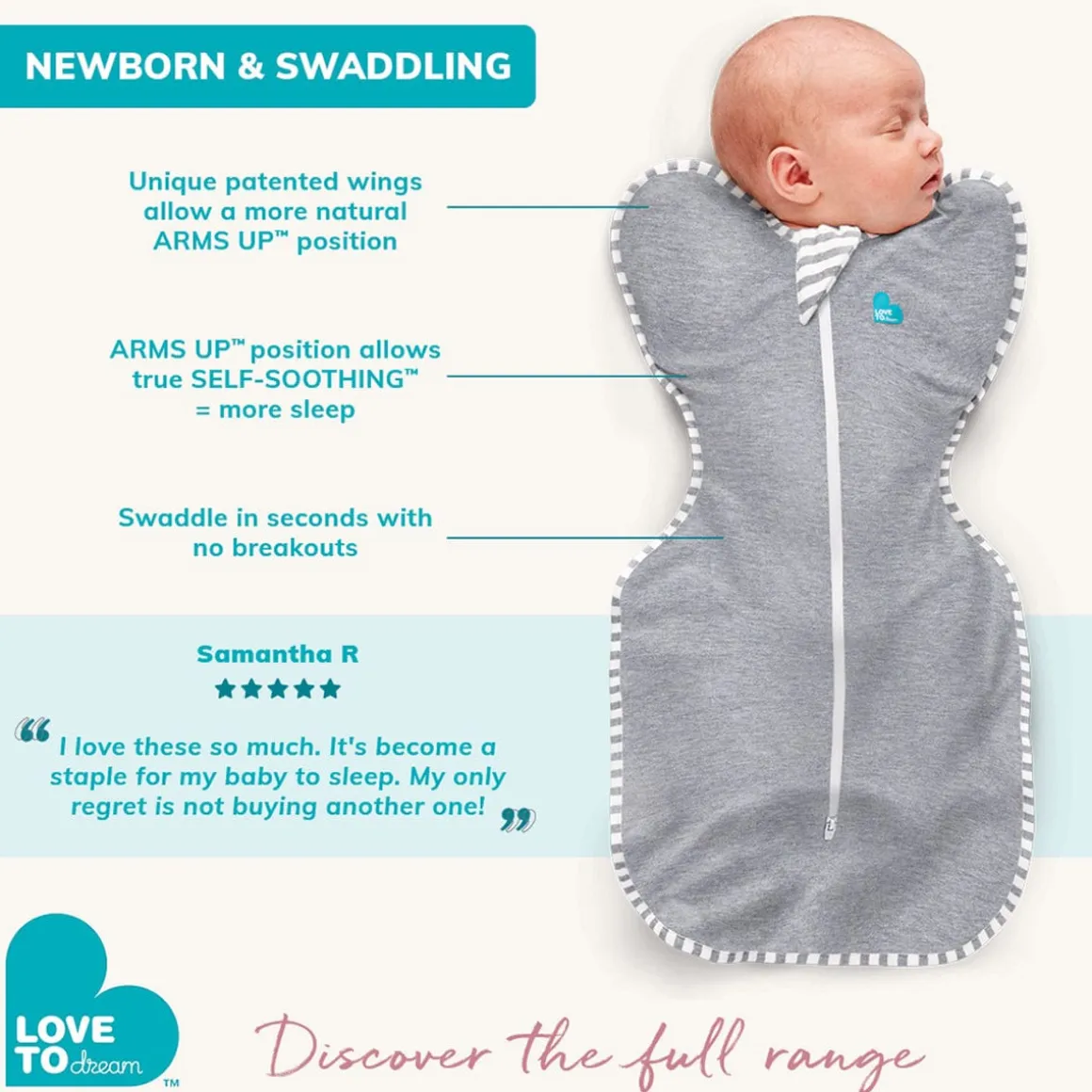 Love To Dream Swaddle UP Quilted Cotton 2.5 TOG, Newborn - Dreamer White
