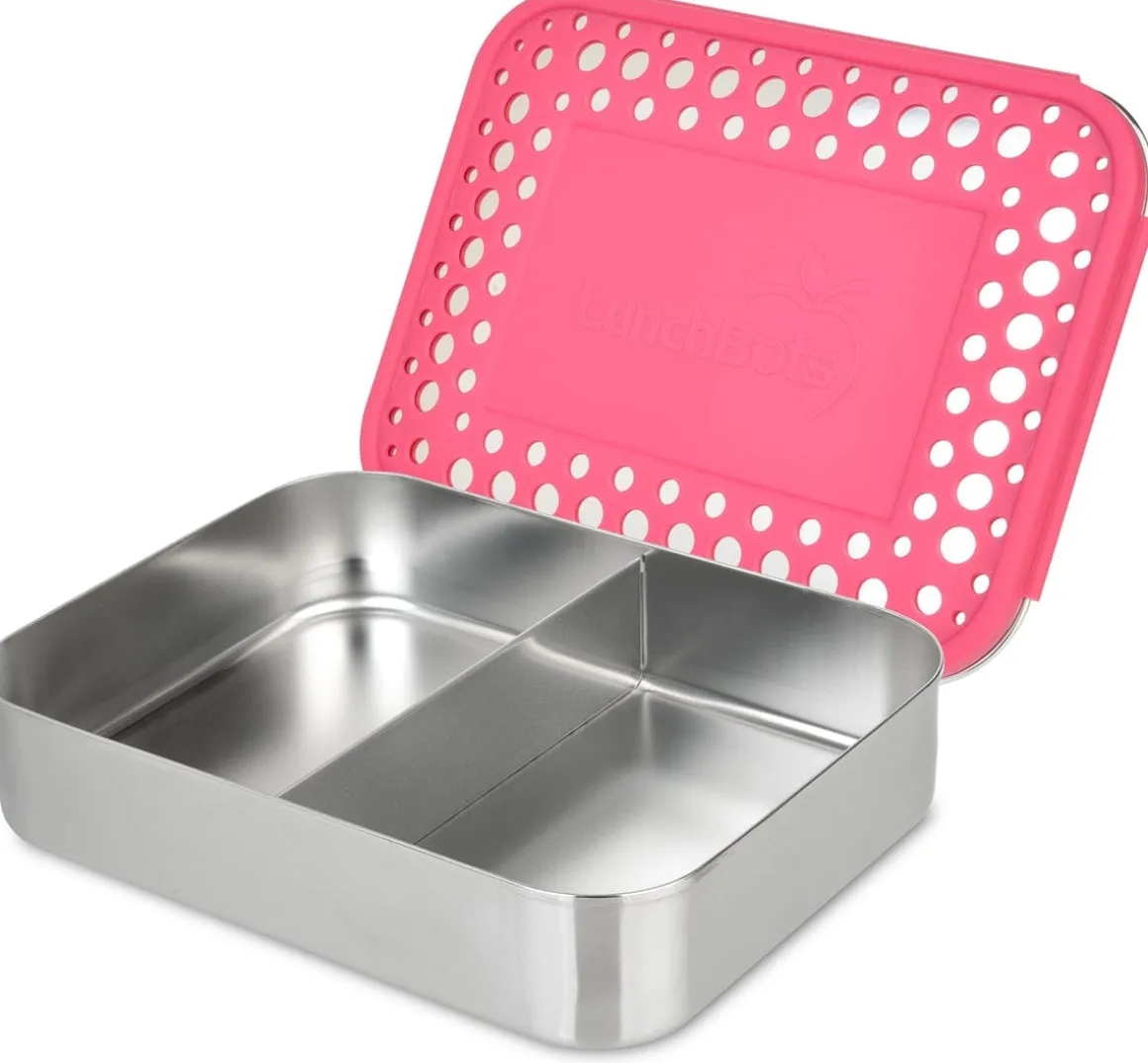 LunchBots Medium Duo Bento 2 Compartment Lunch Box - Pink Dots