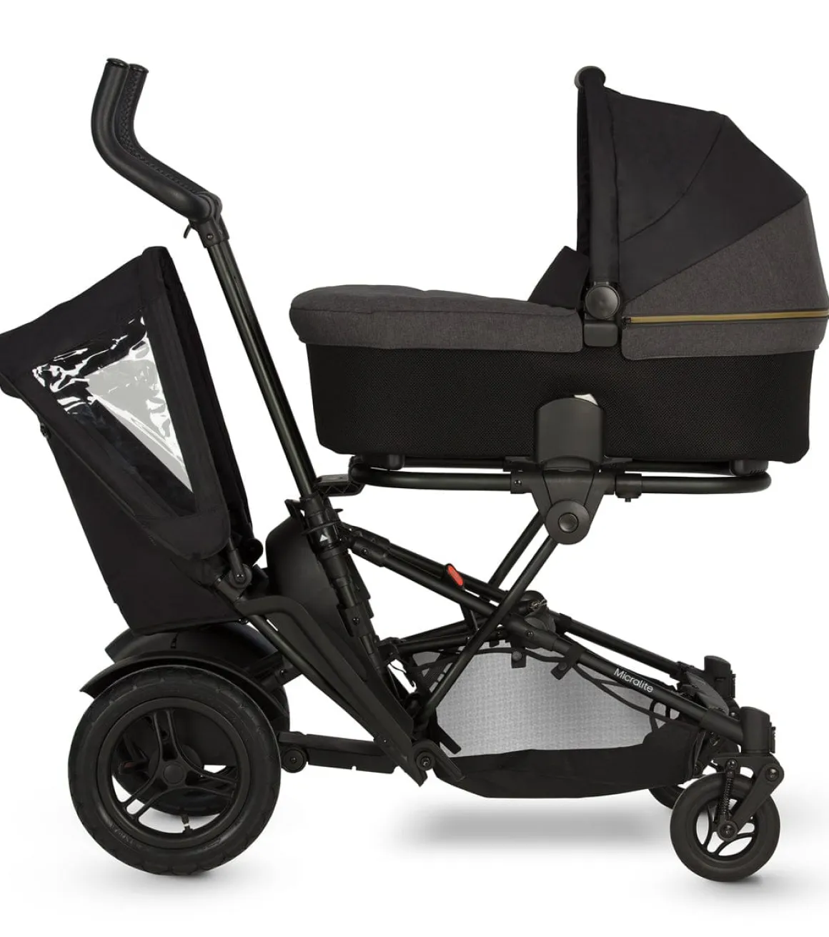 Micralite TwoFold Double Stroller + Bassinet - Carbon