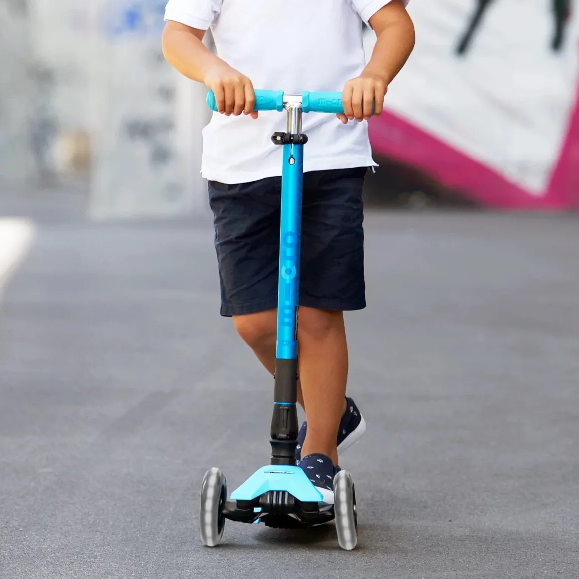Micro Kickboard Maxi Deluxe Foldable LED Scooter - Bright Blue