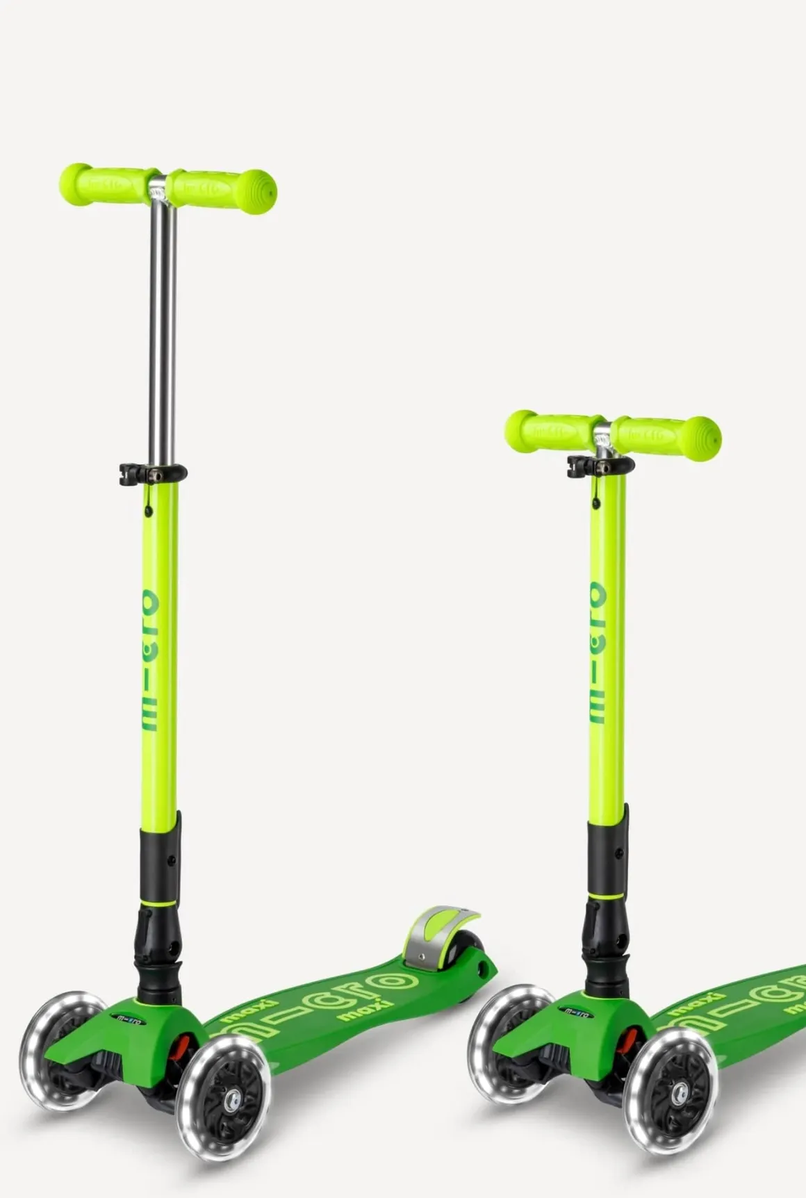 Micro Kickboard Maxi Deluxe Foldable LED Scooter - Neon Parrot Green