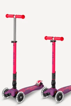 Micro Kickboard Maxi Deluxe Foldable LED Scooter - Neon Ultra Pink