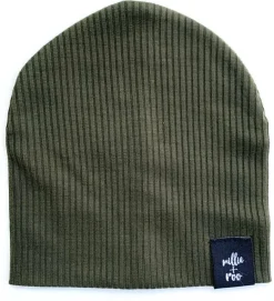 millie+roo Rib Beanie - Olive, Medium (18M-4Y)