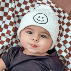 millie+roo Smile Rib Knit Beanie - White (0-1Y)
