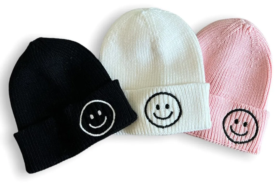 millie+roo Smile Rib Knit Beanie - White (0-1Y)