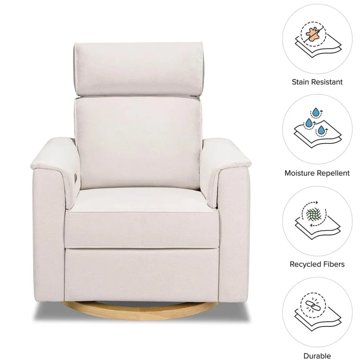 Monogram by Namesake Willa Plus Electric Glider Recliner w/ Electric Headrest - Performance Cream Eco-Weave w/Light Wood Base