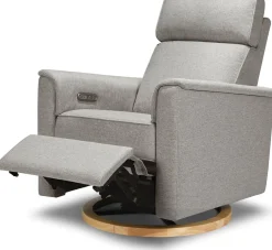 Monogram by Namesake Willa Plus Electric Glider Recliner w/ Electric Headrest - Performance Grey Eco-Weave w/Light Wood Base