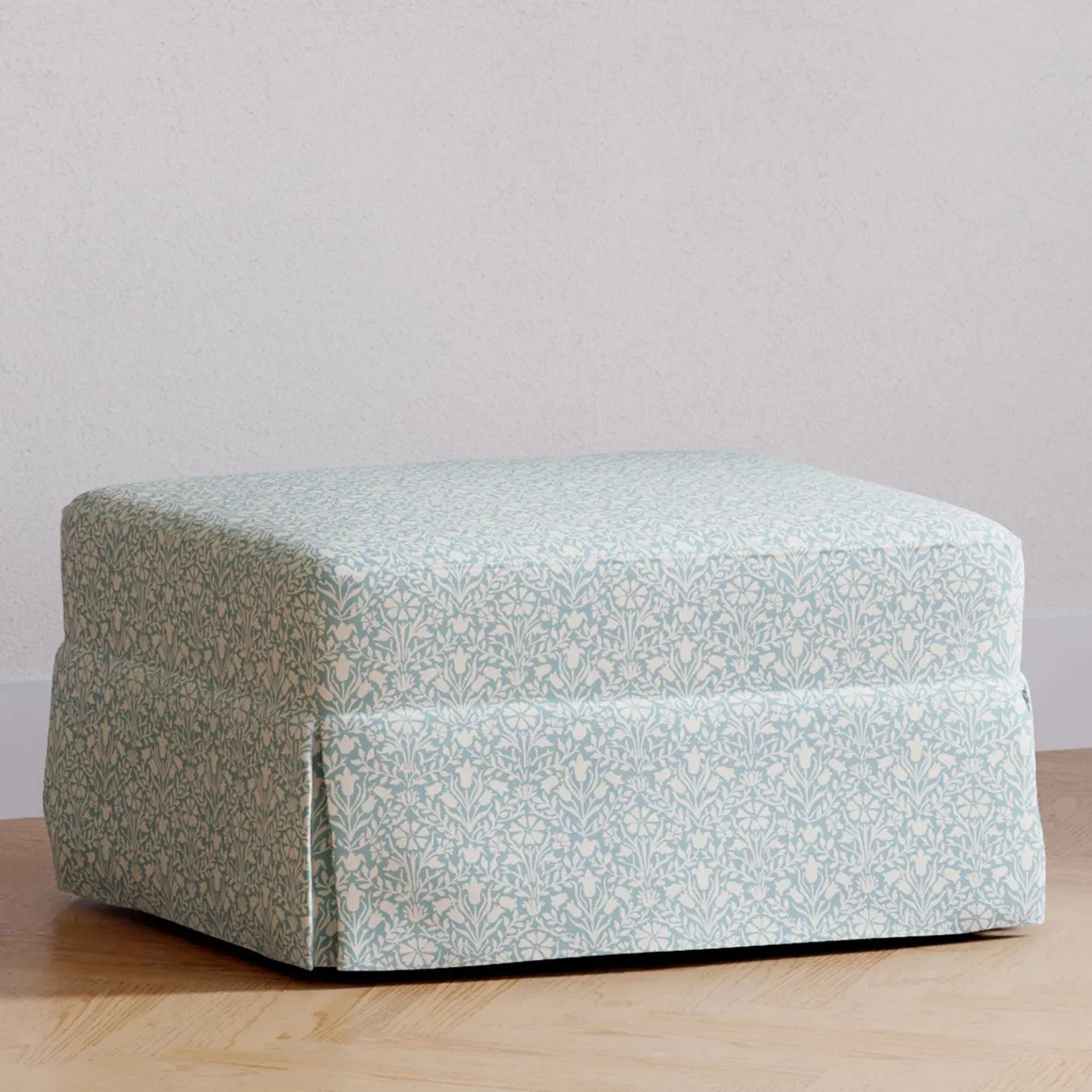 Morris & Co. x Namesake Crawford Gliding Ottoman - Bellflowers in Powdered Blue