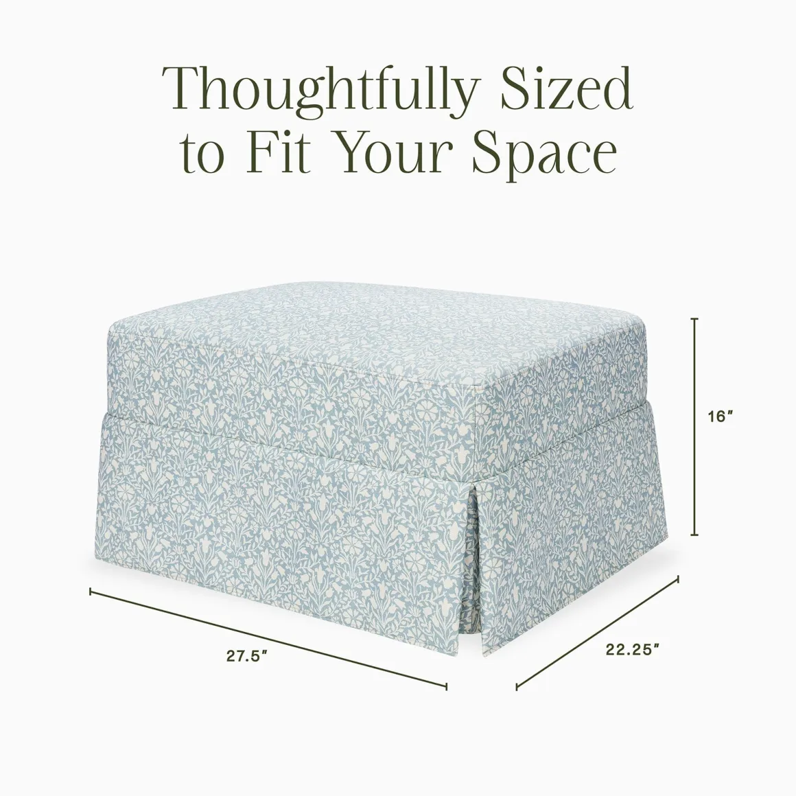 Morris & Co. x Namesake Crawford Gliding Ottoman - Bellflowers in Powdered Blue