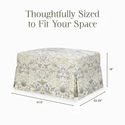 Morris & Co. x Namesake Crawford Gliding Ottoman - Strawberry Thief in Fig & Thyme