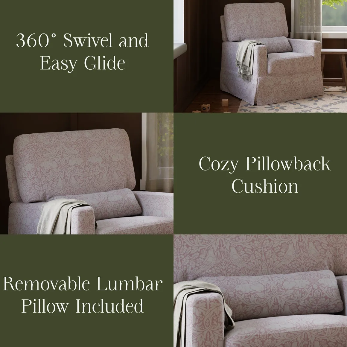 Morris & Co. x Namesake Crawford Pillowback Comfort Swivel Glider - Pure Brer Rabbit in Rose