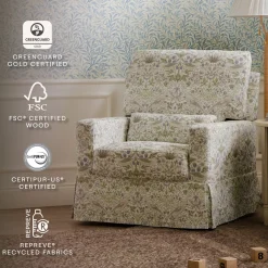 Morris & Co. x Namesake Crawford Pillowback Comfort Swivel Glider - Strawberry Thief in Fig & Thyme
