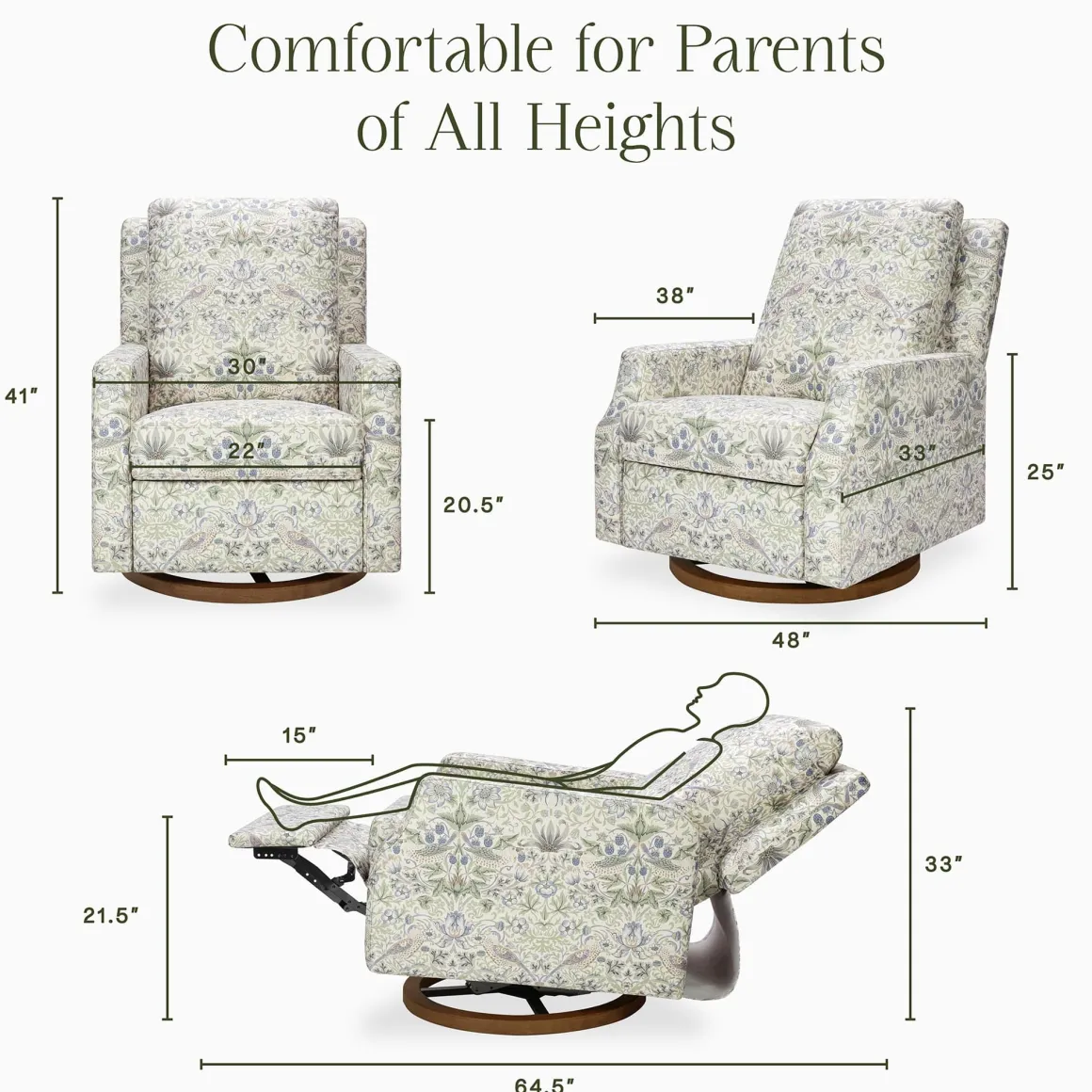 Morris & Co. x Namesake Crewe Swivel Glider Recliner - Strawberry Thief in Fig & Thyme