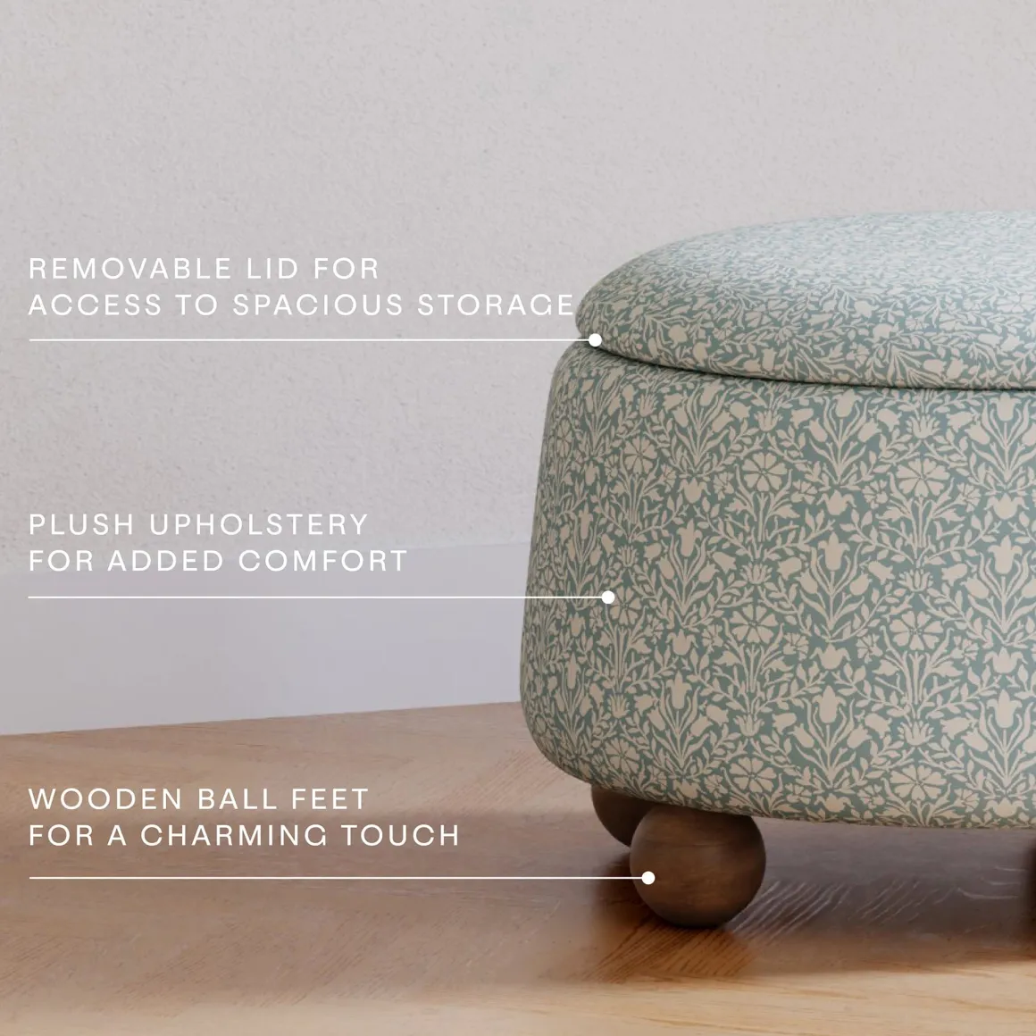 Morris & Co. x Namesake Tuffet Storage Ottoman - Bellflowers in Powdered Blue